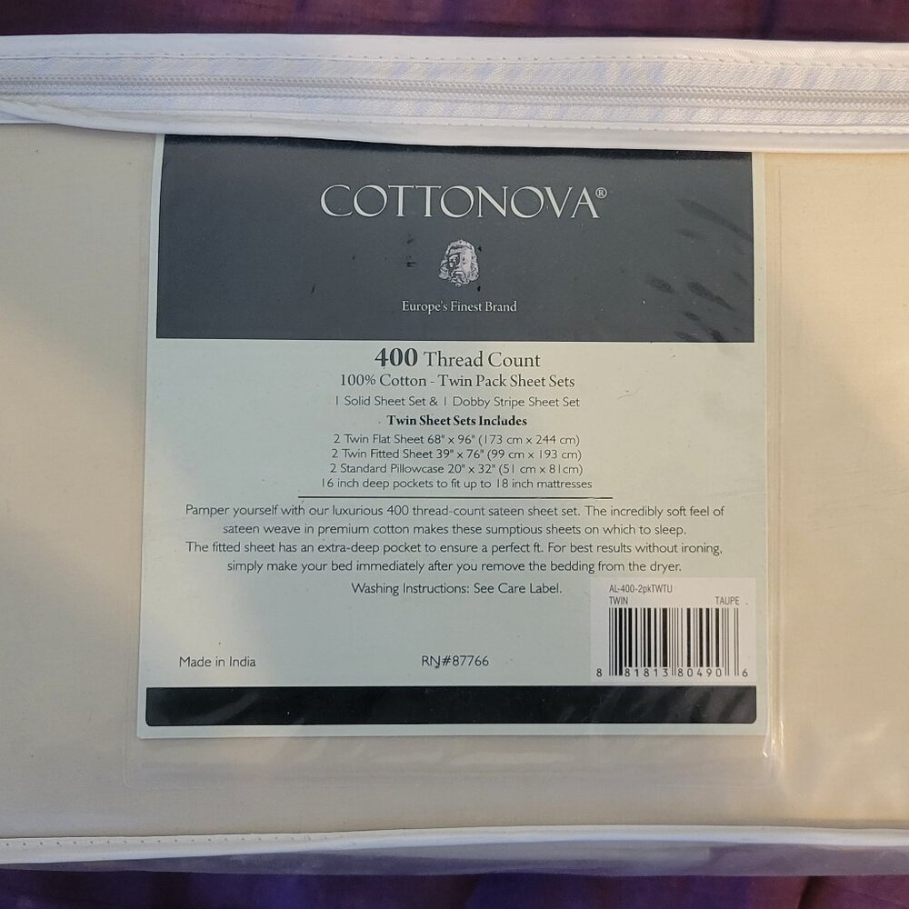 Cottonova - 400TC Twin Sheet Set - Twin Pack in Taupe